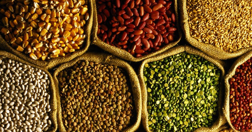 Bags of assorted organic pulses and grains